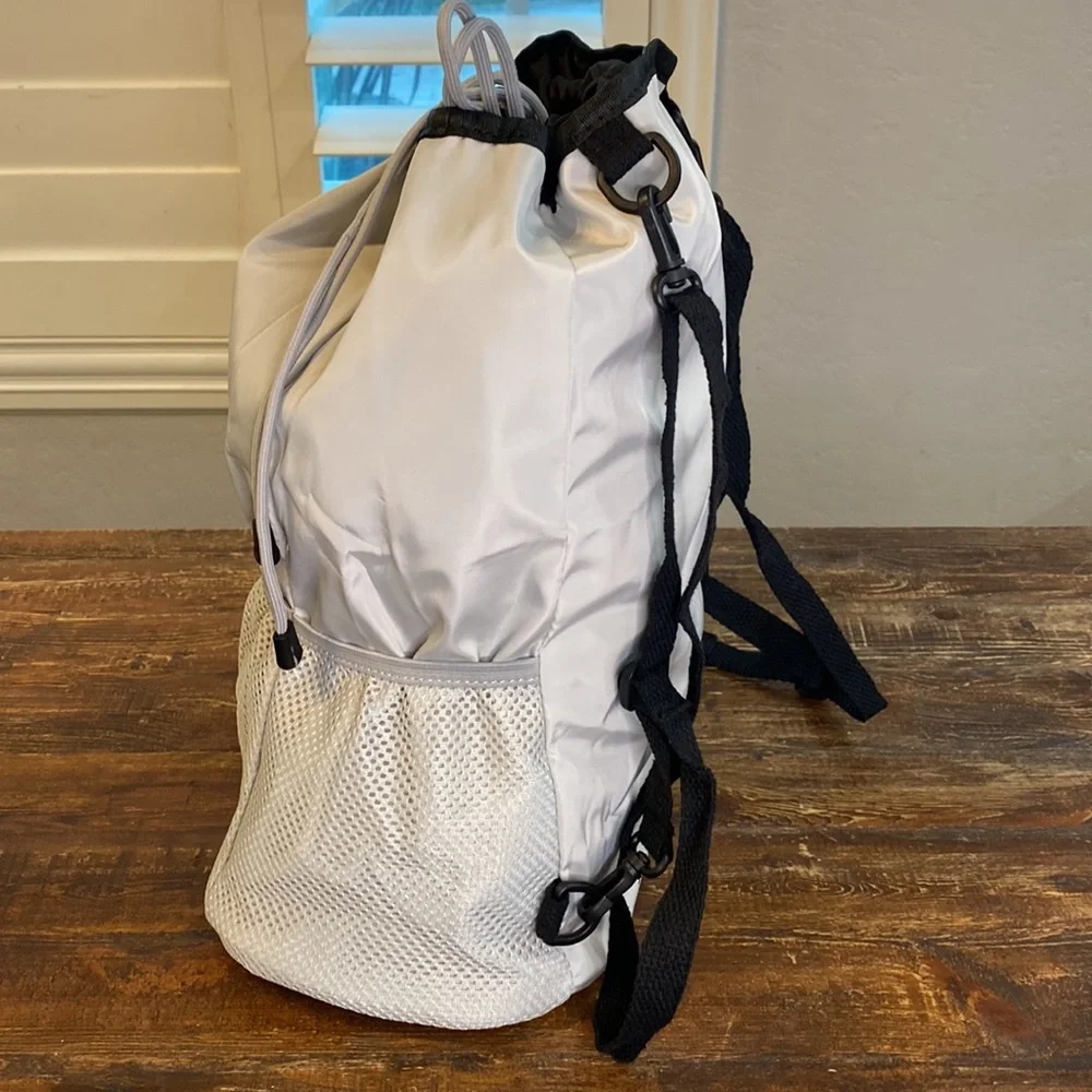 33 - Drawstring Silver Backpack for Women Lightweight with Large Capacity